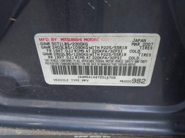 2007 MITSUBISHI OUTLANDER JA4MS41X47Z014708 Photo 8
