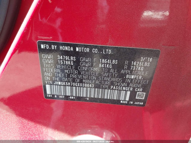 JHMGK5H70GX038643 Honda l15b1