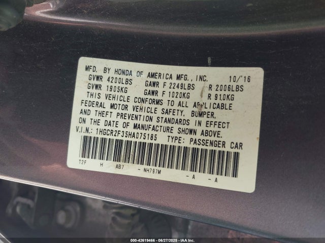 1HGCR2F35HA075185 Honda k24w1