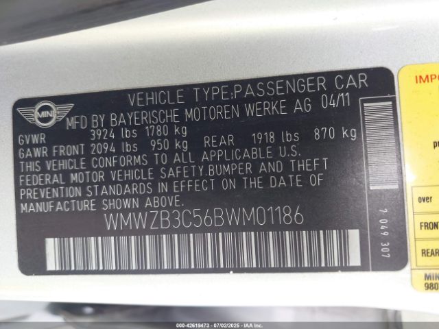 2011 MINI COOPER COUNTRYMAN WMWZB3C56BWM01186 Photo 8