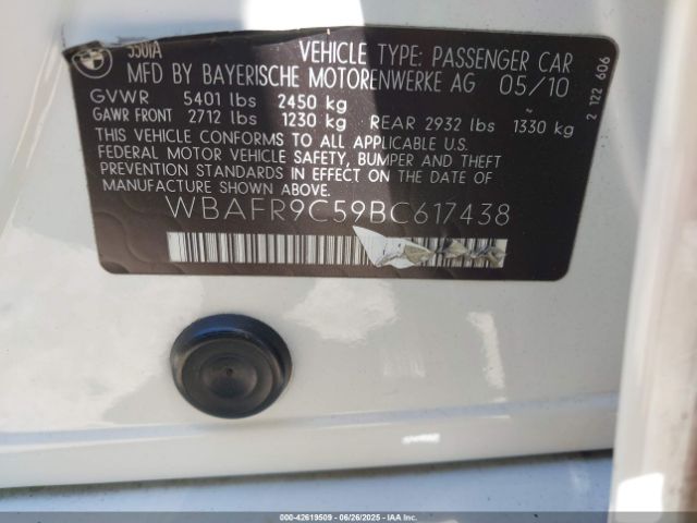 2011 BMW 550I WBAFR9C59BC617438 Photo 8