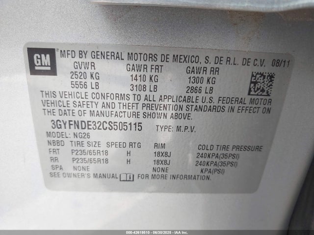 2012 CADILLAC SRX 3GYFNDE32CS505115 Photo 8