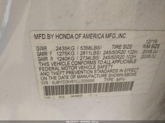 2020 ACURA MDX 5J8YD3H51LL005656 Photo 8