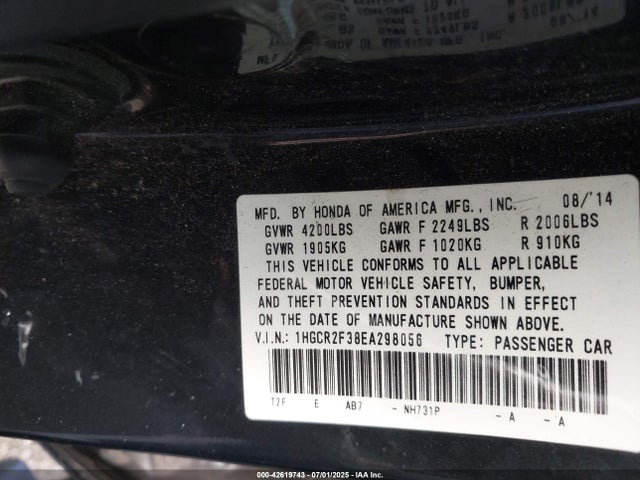 Aukcja sprzedaży 2014 Honda Accord Lx, vin: 1HGCR2F38EA298056, numer aukcji: 42619743