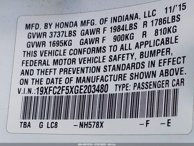 Honda k20c2 2016 19XFC2F5XGE203480 Image 9