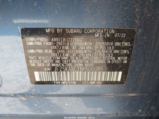 Subaru na u5 2022 JF2SKARC1NH500085 Image 9