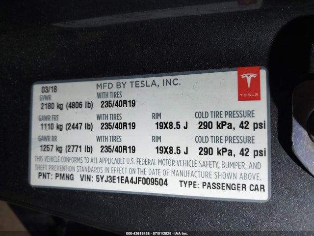 2018 TESLA MODEL 3 5YJ3E1EA4JF009504 Photo 8