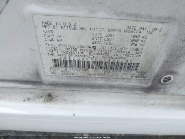 2012 MITSUBISHI GALANT 4A32B2FF9CE022805 Photo 8