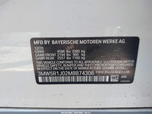 3MW5R1J02M8B74306 BMW 330I
