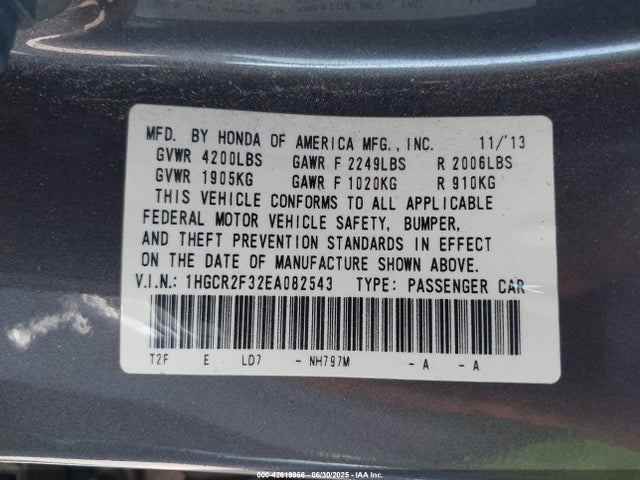 1HGCR2F32EA082543 Honda k24w1