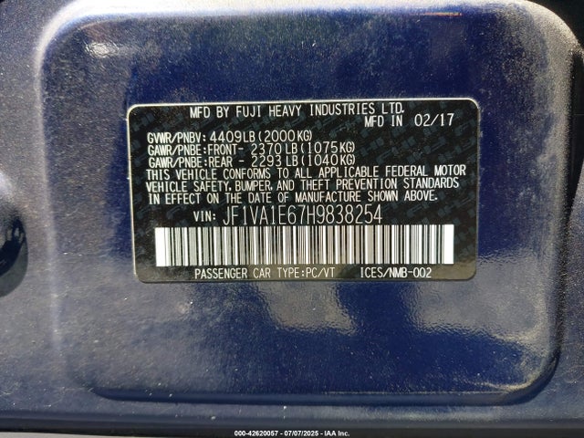 JF1VA1E67H9838254 Subaru dib