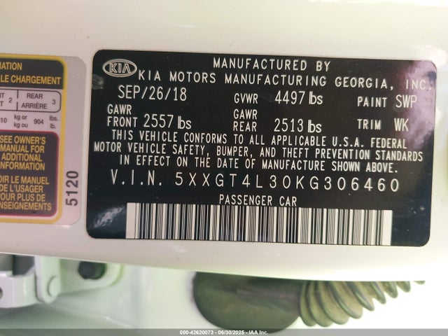 5XXGT4L30KG306460 KIA gdi