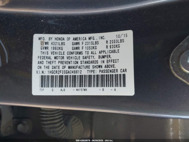 1HGCR2F05GA049612 Honda k24w1