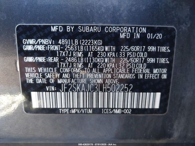 2020 SUBARU FORESTER JF2SKAJC3LH502252 Photo 8