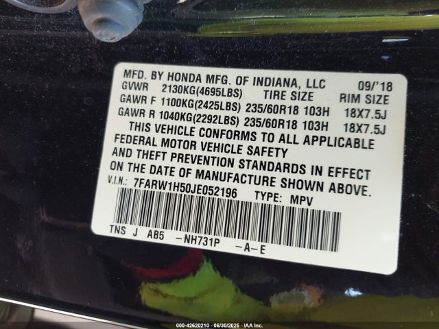 7FARW1H50JE052196 Honda l15be
