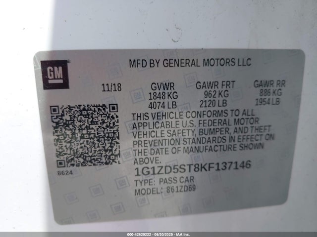 1G1ZD5ST8KF137146 Chevrolet lfv - direct injection, variable valve timing, gen 1