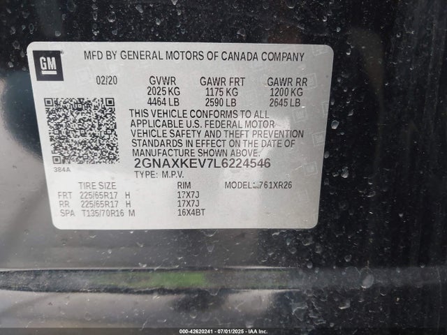 2GNAXKEV7L6224546 Chevrolet lyx - direct injection, vvt, fgt, turbo, alum, gen1