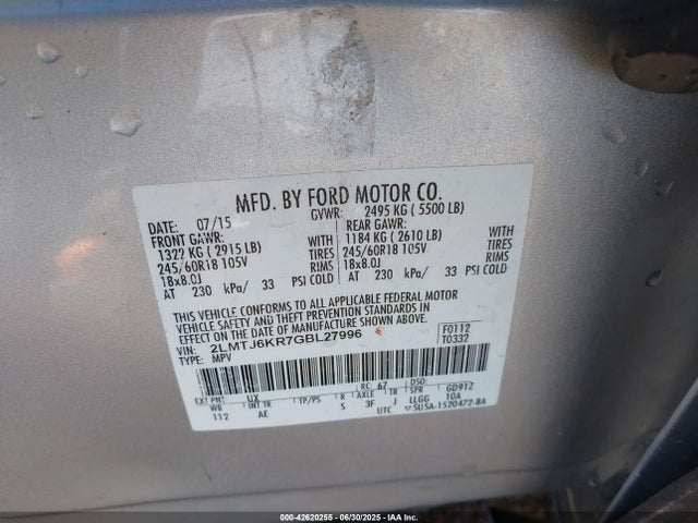 Lincoln MKX 2016 2LMTJ6KR7GBL27996 Image 9