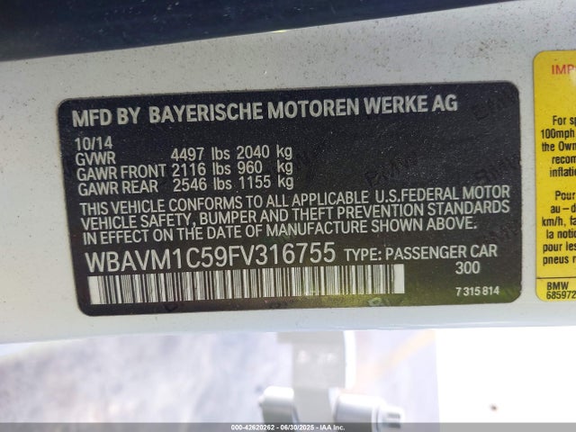 WBAVM1C59FV316755 BMW 2015