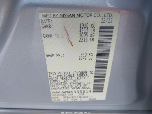1N4AL3AP8EN335614 Nissan 2014