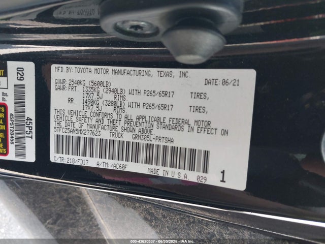 5TFCZ5AN5MX277623 Toyota 2gr-fks