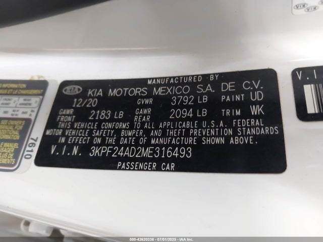 3KPF24AD2ME316493 KIA mpi nu