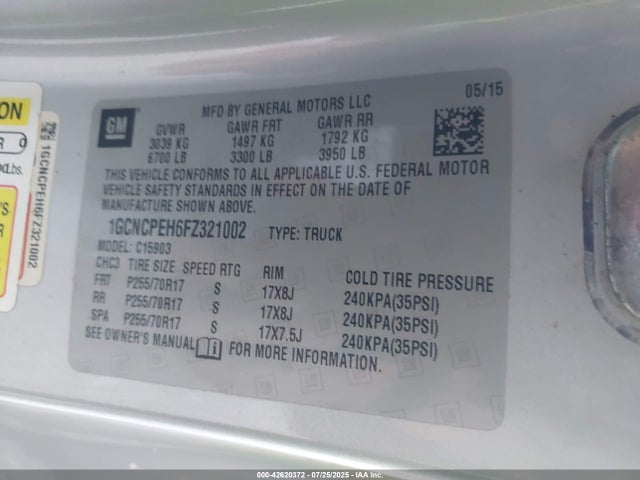 1GCNCPEH6FZ321002 Chevrolet lv3 - vvt, aluminum, e85 max