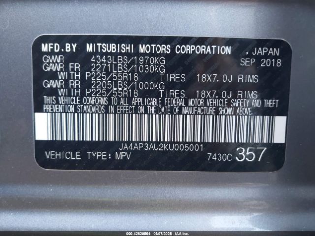 2019 MITSUBISHI OUTLANDER SPORT JA4AP3AU2KU005001 Photo 8