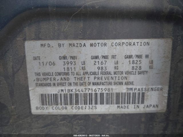 2007 MAZDA MAZDA3 JM1BK344771675981 Photo 8