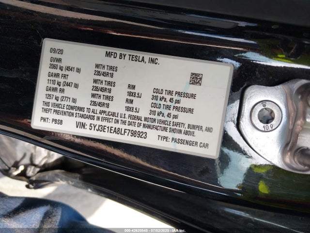 2020 TESLA MODEL 3 5YJ3E1EA8LF798923 Photo 8