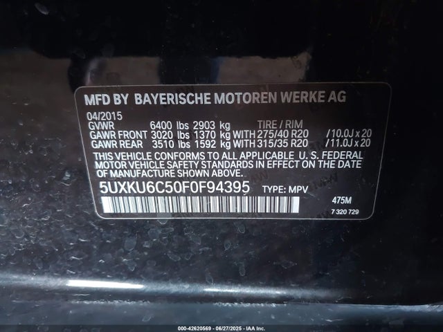 BMW X6 2015 5UXKU6C50F0F94395 Image 9
