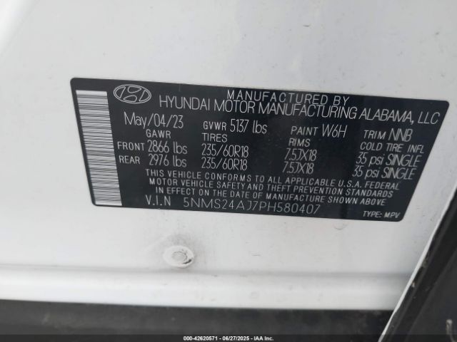 5NMS24AJ7PH580407 Hyundai gdi theta iii