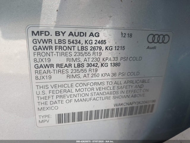 2019 AUDI Q5 WA1CNAFY3K2043198 Photo 8