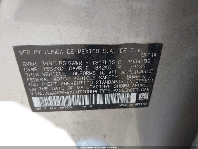 3HGGK5H8XFM710904 Honda l15b1