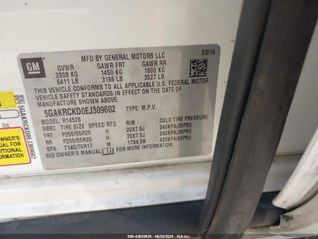 2014 BUICK ENCLAVE 5GAKRCKD0EJ309602 Photo 8