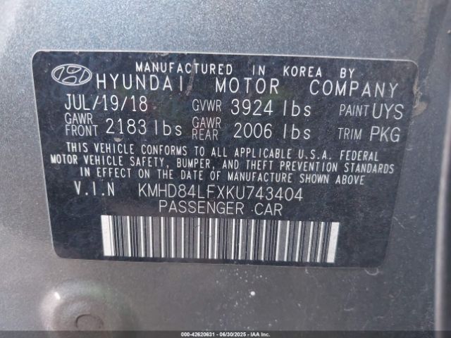 2019 HYUNDAI ELANTRA KMHD84LFXKU743404 Photo 8