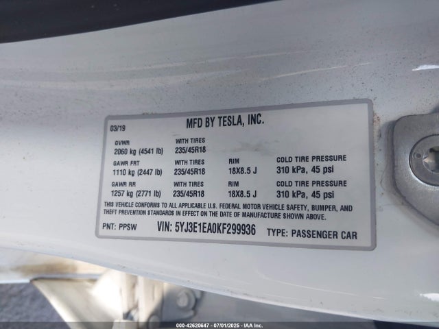 2019 TESLA MODEL 3 5YJ3E1EA0KF299936 Photo 8