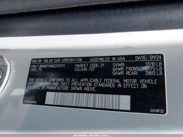 2024 VOLVO S60 RECHARGE PLUG-IN HYBRID 7JRH60FHXRG312511 Photo 8