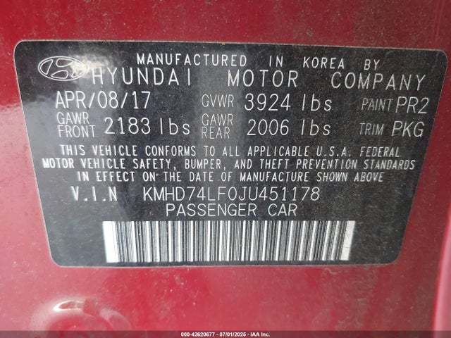 KMHD74LF0JU451178 Hyundai mpi nu