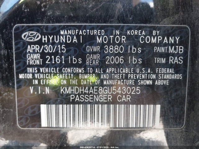 KMHDH4AE8GU543025 Hyundai dohc mpi nu