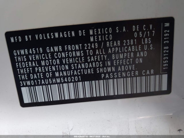 Volkswagen 1.8 tsi 2017 3VW017AU5HM540201 Image 9
