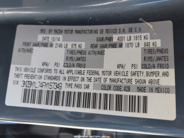 3MZBM1L74FM157349 Mazda pe