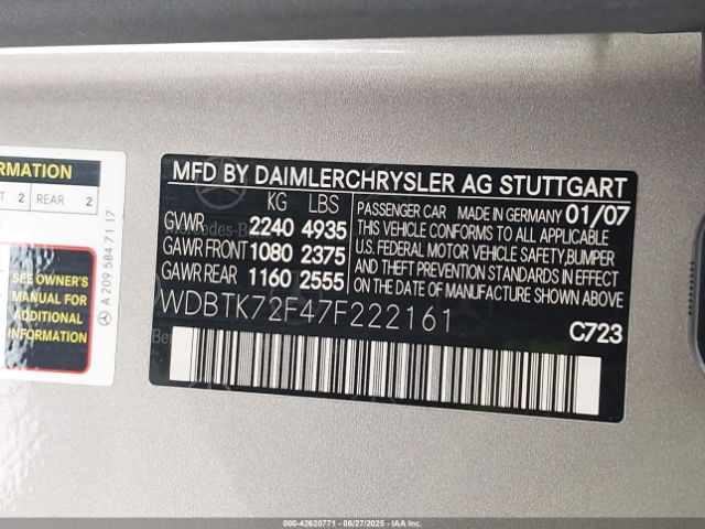 2007 MERCEDES-BENZ CLK 550 WDBTK72F47F222161 Photo 8