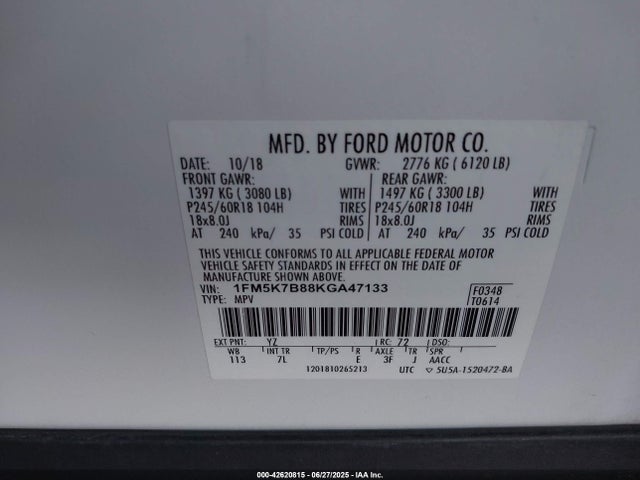 1FM5K7B88KGA47133 Ford 3.5l ti-vct