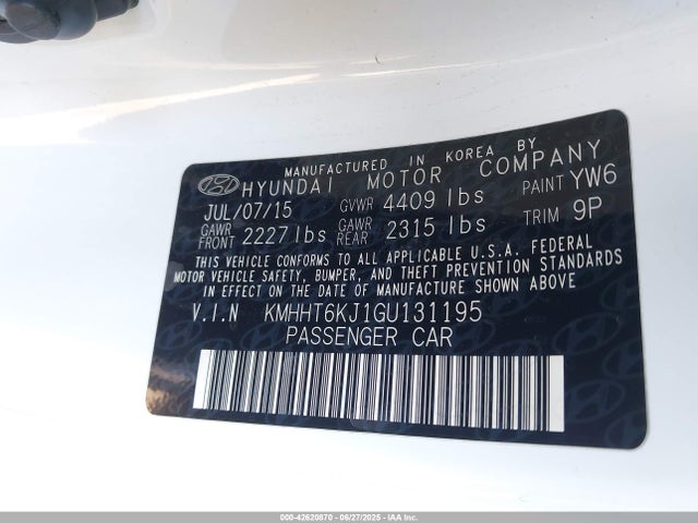 KMHHT6KJ1GU131195 Hyundai g 3.8 gdi lambda ii