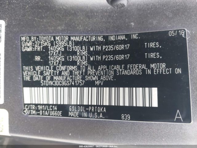2016 TOYOTA SIENNA 5TDYK3DC9GS741757 Photo 8