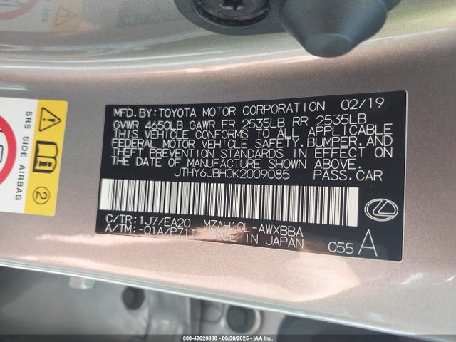 Lexus m20a-fxs, 3nm 2019 JTHY6JBH0K2009085 Image 9