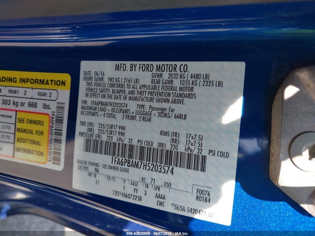Ford 3.7l 4v 2017 1FA6P8AM7H5203574 Image 9