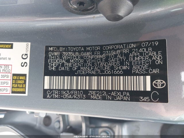 JTDEPRAE7LJ061666 Toyota 2zr-fae