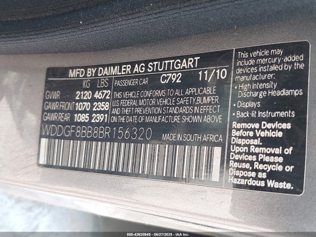 Aukcja sprzedaży 2011 Mercedes-benz C 300 Luxury 4matic/sport 4matic, vin: WDDGF8BB8BR156320, numer aukcji: 42620949